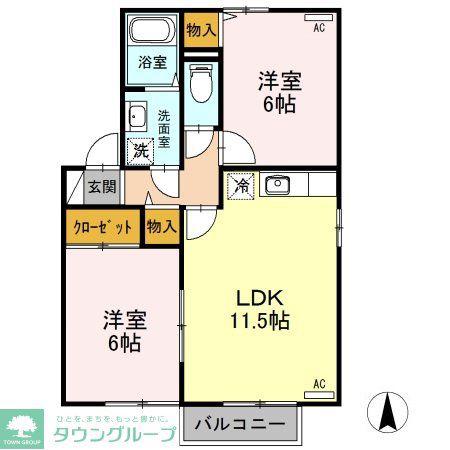 サンライズヒルC(2LDK/2階)の間取り写真