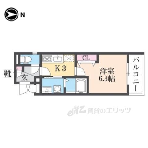 クレアール郡山1(1K/2階)の間取り写真