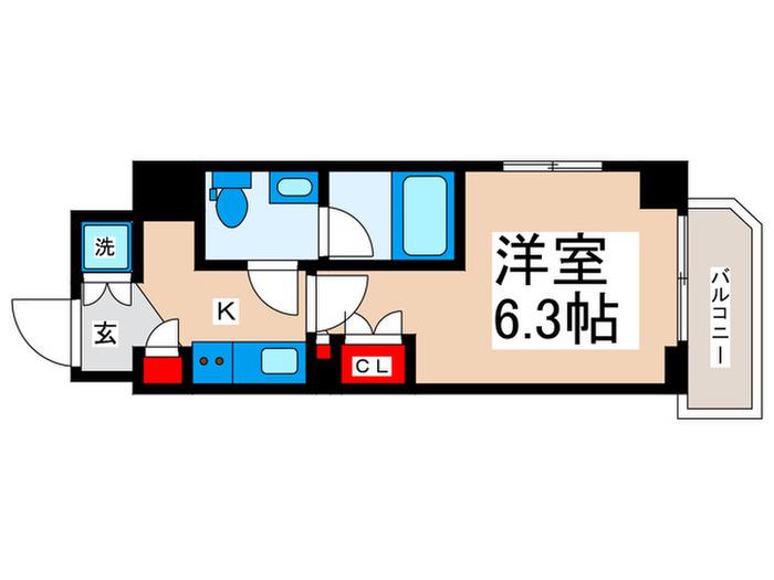 グランカーサ浦安(1K/4階)の間取り写真
