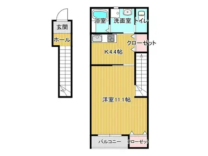 エスペランサ東中津(1K/2階)の間取り写真