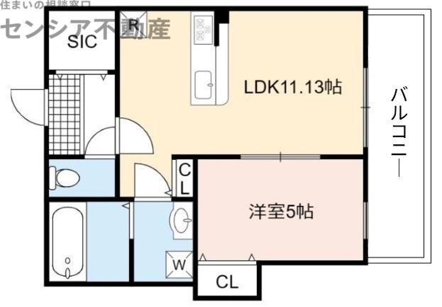 PORTO放出ーポルトハナテン-(1LDK/2階)の間取り写真