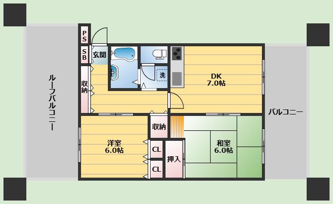 メゾン南桜塚(2LDK/5階)の間取り写真