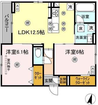 シャルレーヌ(2LDK/1階)の間取り写真