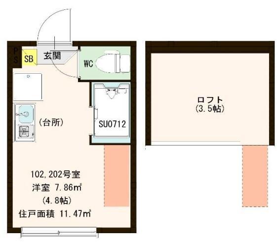 カトレア南長崎(ワンルーム/2階)の間取り写真