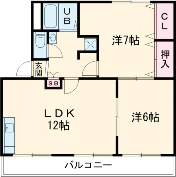 花の木農住団地竹花ハイツ(2LDK/2階)の間取り写真