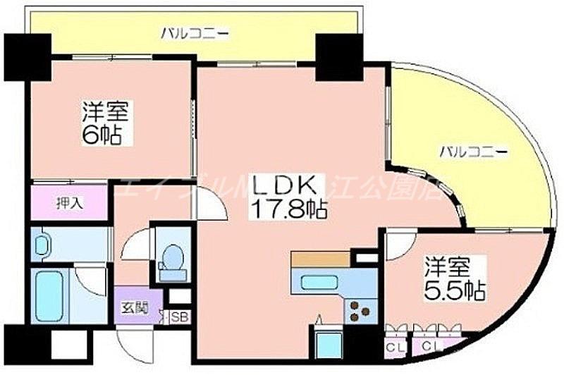フェルザ住之江公園(2LDK/12階)の間取り写真