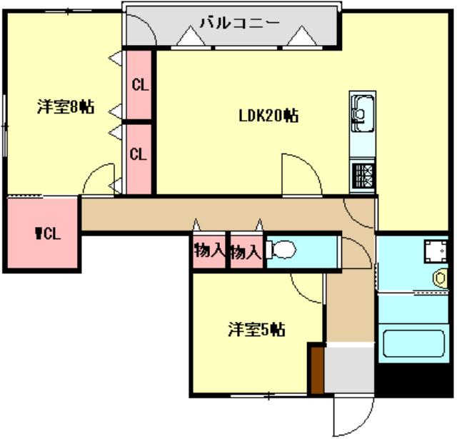プレアール感田(2LDK/3階)の間取り写真