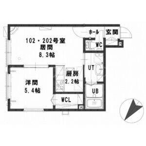 ルミエール アンソレイエ(1LDK/2階)の間取り写真