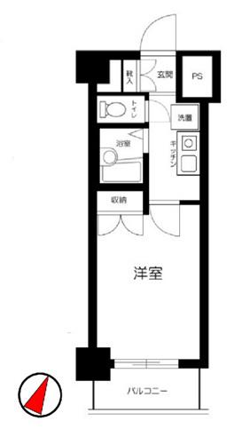 スカイコート日本橋浜町(1K/4階)の間取り写真
