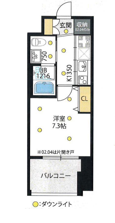 イノセント堂山(1K/6階)の間取り写真