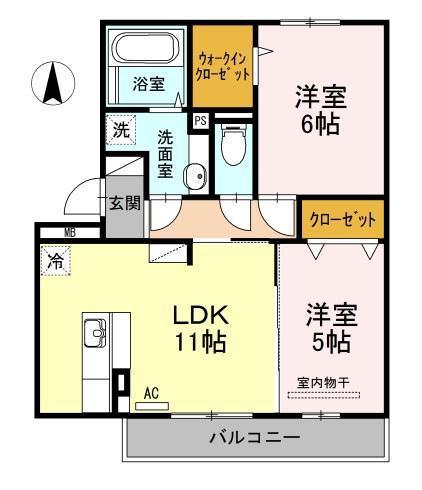 BLOSSOM A棟 ブラッサム(2LDK/2階)の間取り写真