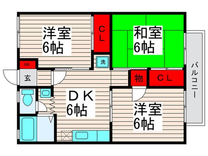 セジュール華仙(3DK/1階)の間取り写真