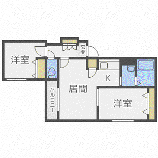 ブーローニュ旭ヶ丘(2LDK/2階)の間取り写真