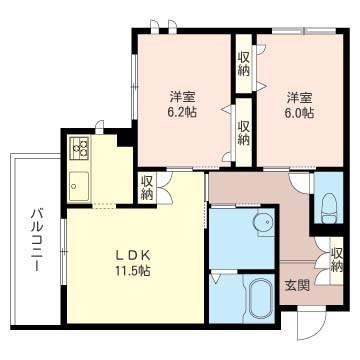 ORTENSIA(2LDK/3階)の間取り写真