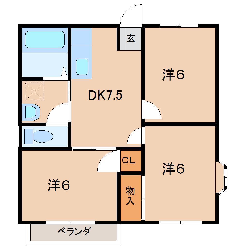 ビューヒルズA棟(3DK/2階)の間取り写真
