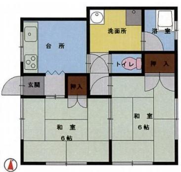 陰山荘(2DK/1階)の間取り写真