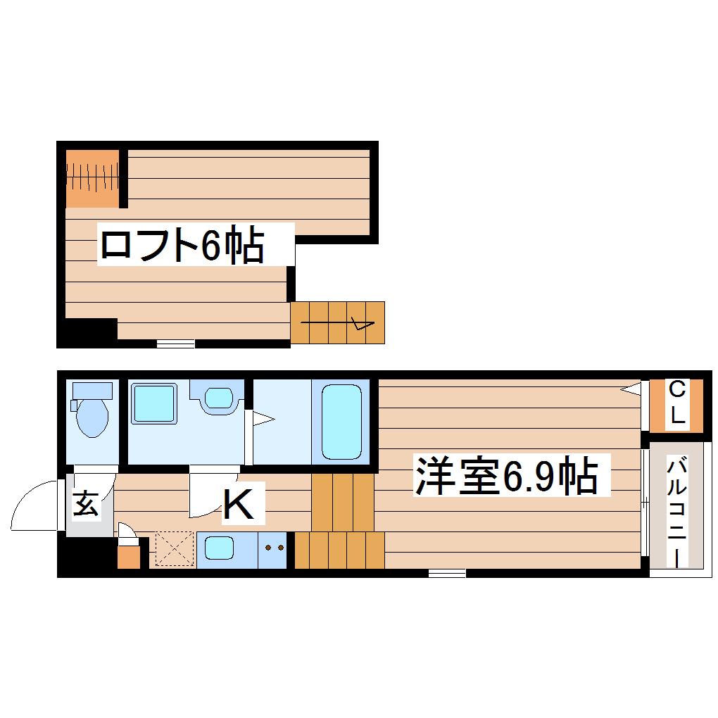 YUU-TAO卸町(1K/2階)の間取り写真