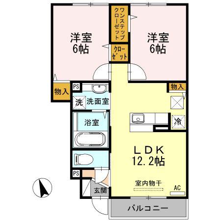 アークタウン三ツ藤A(2LDK/1階)の間取り写真