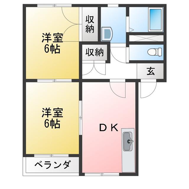 三幸ハイツ御薗(2DK/1階)の間取り写真
