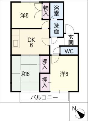フラットサプレス市川A棟(3DK/1階)の間取り写真