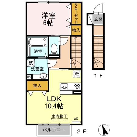 セジュールK I(1LDK/2階)の間取り写真