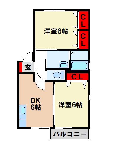 クレール三国ヶ丘(2DK/2階)の間取り写真