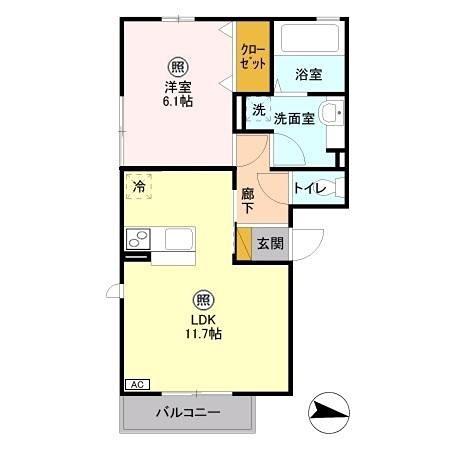 エアフォルク(1LDK/3階)の間取り写真