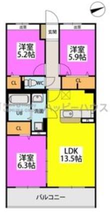 REPOS KASUGA(3LDK/2階)の間取り写真