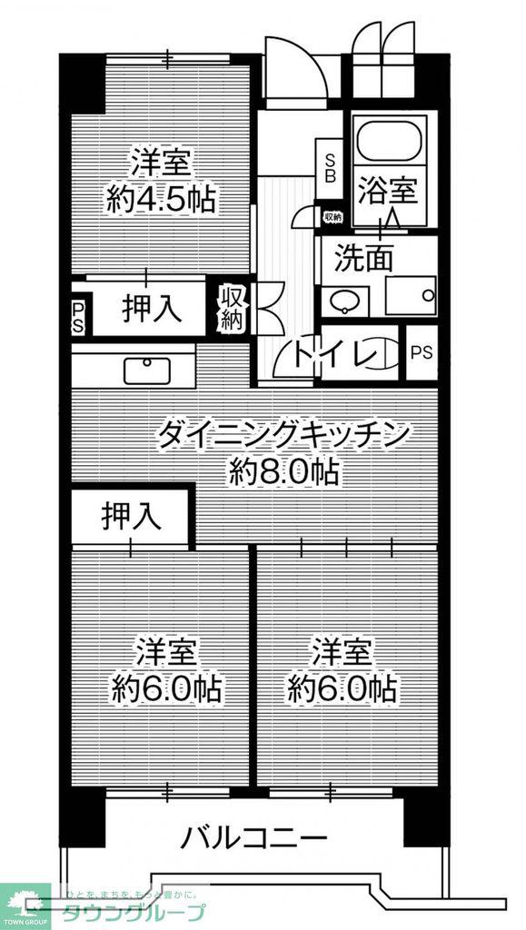 ビレッジハウス笠寺タワー1号棟(3DK/4階)の間取り写真