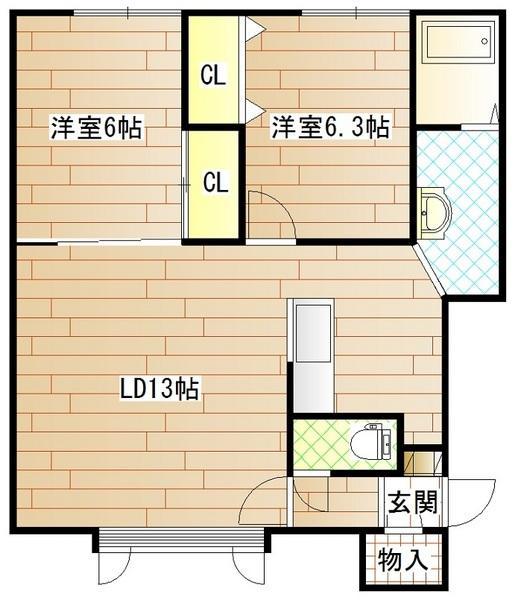 ファーレII(2LDK/1階)の間取り写真