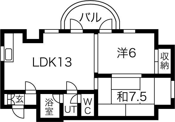 アサヒパレス立花(2LDK/6階)の間取り写真