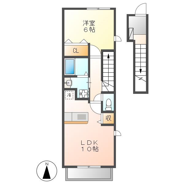ゼウス1(1LDK/2階)の間取り写真