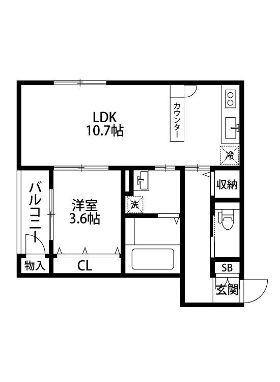 COMMON早苗A棟(1LDK/1階)の間取り写真