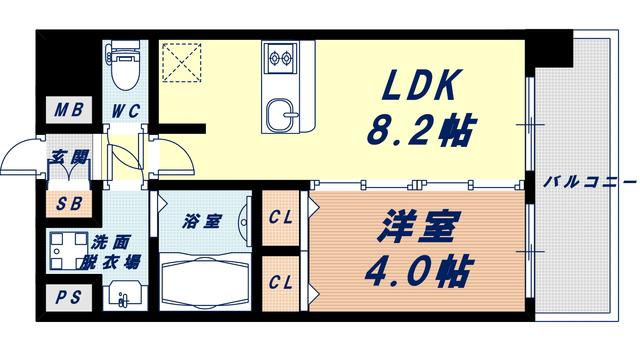 プレサンス難波元町(1LDK/15階)の間取り写真