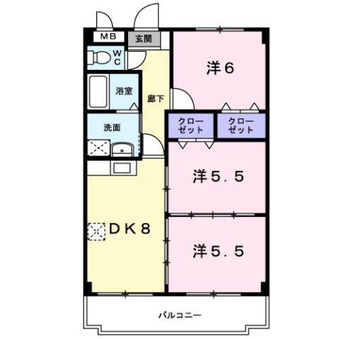 クラシオンナゴB(3DK/2階)の間取り写真