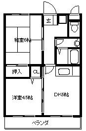 ピュアー高安(2DK/3階)の間取り写真