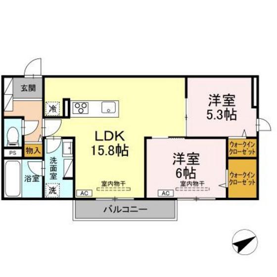 TORISIA大慈寺町B(2LDK/3階)の間取り写真