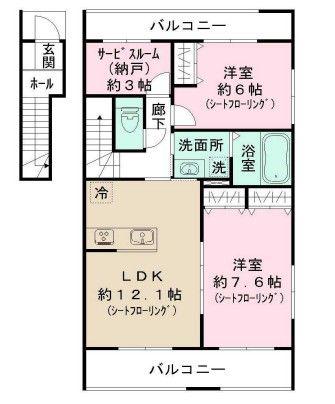 オークス中川(2SLDK/2階)の間取り写真
