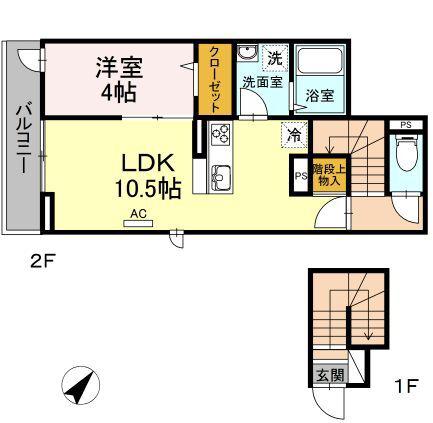 B LAKE CASTLE(1LDK/2階)の間取り写真