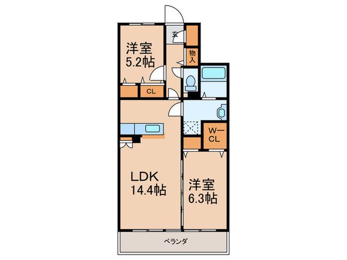 クレセ―ル(2LDK/2階)の間取り写真