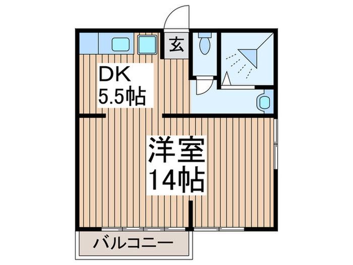 コーポラスむさしの(1DK/2階)の間取り写真