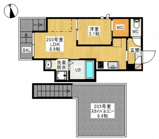 GRANDTIC煌(1LDK/2階)の間取り写真