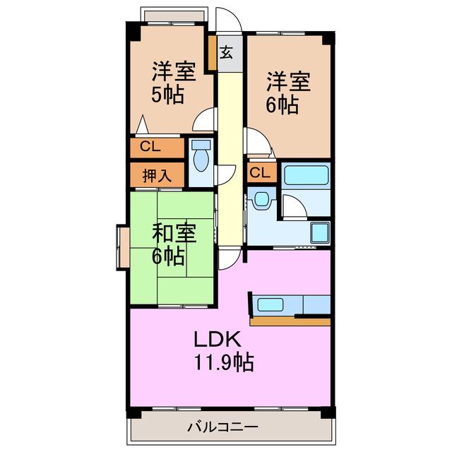 ピアネーズ神ノ倉A棟(3LDK/1階)の間取り写真