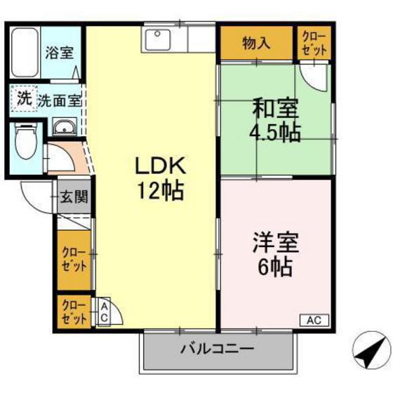 フォルム利松 B棟(2LDK/2階)の間取り写真