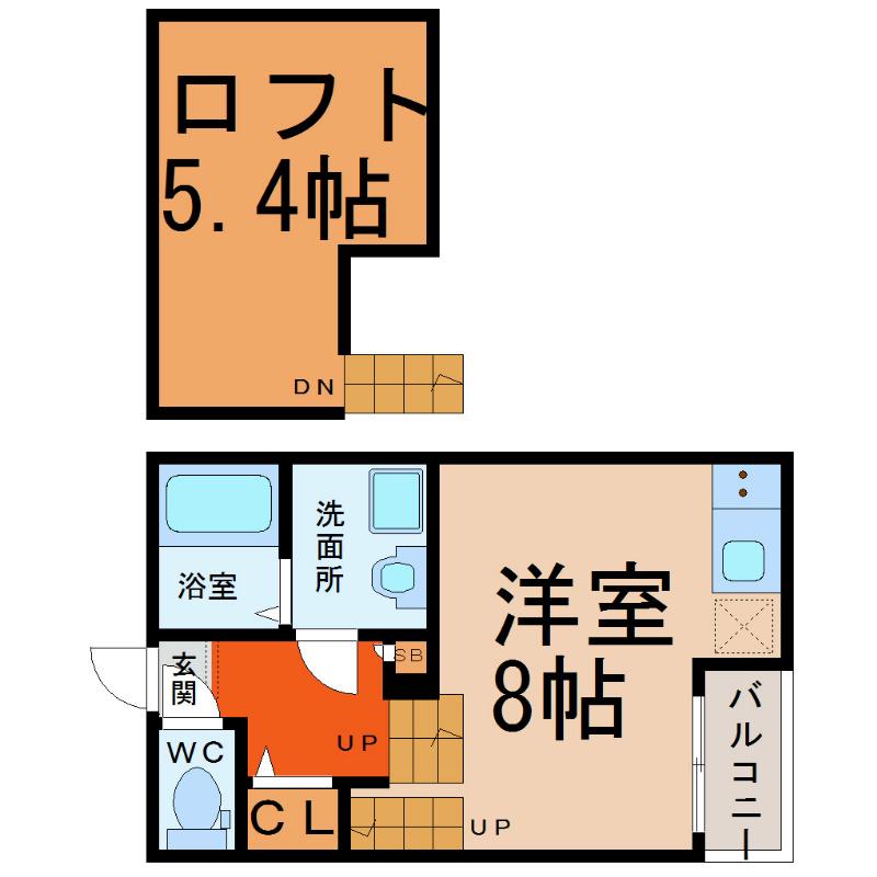 ボヌール中村公園(1SK/2階)の間取り写真
