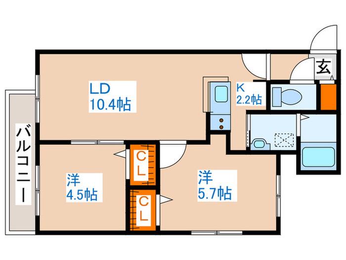 ブランシャール円山桜通(2LDK/2階)の間取り写真