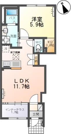 ルミエール南中山(1LDK/1階)の間取り写真