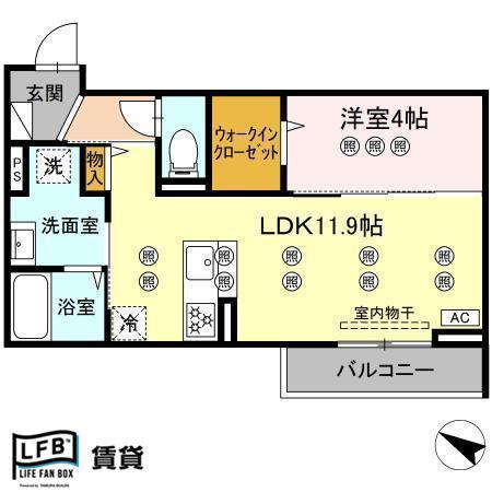 サンガーデン新山口 A(1LDK/1階)の間取り写真