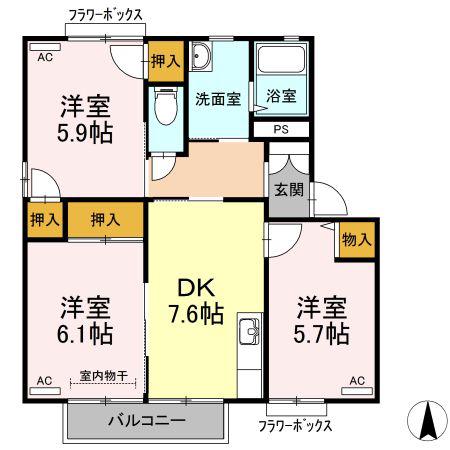 ラシェットエムザC棟(2LDK/1階)の間取り写真