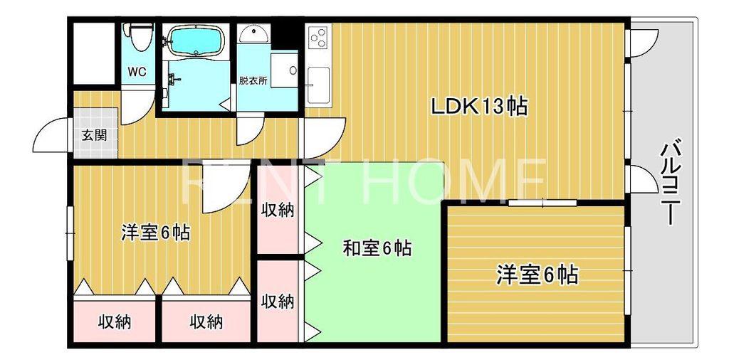 プラスドラコメディ栄町(2LDK/3階)の間取り写真